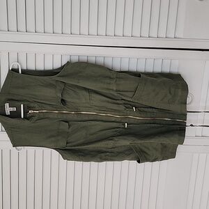 Ellen Tracy Olive Green Utility Vest with Front Zip